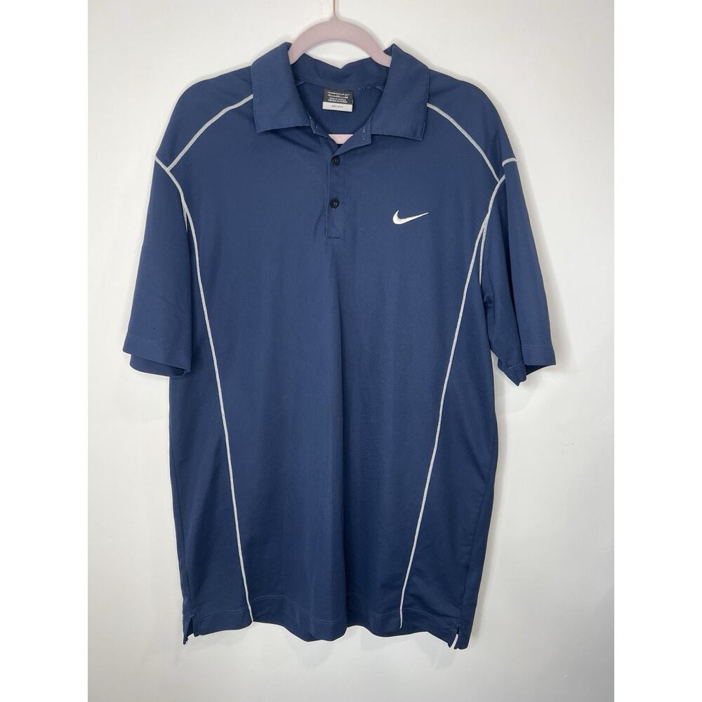 Vintage Athletic Graphic Nike Golf Men’s Dark Blue Dri Fit Short Polo Size XL